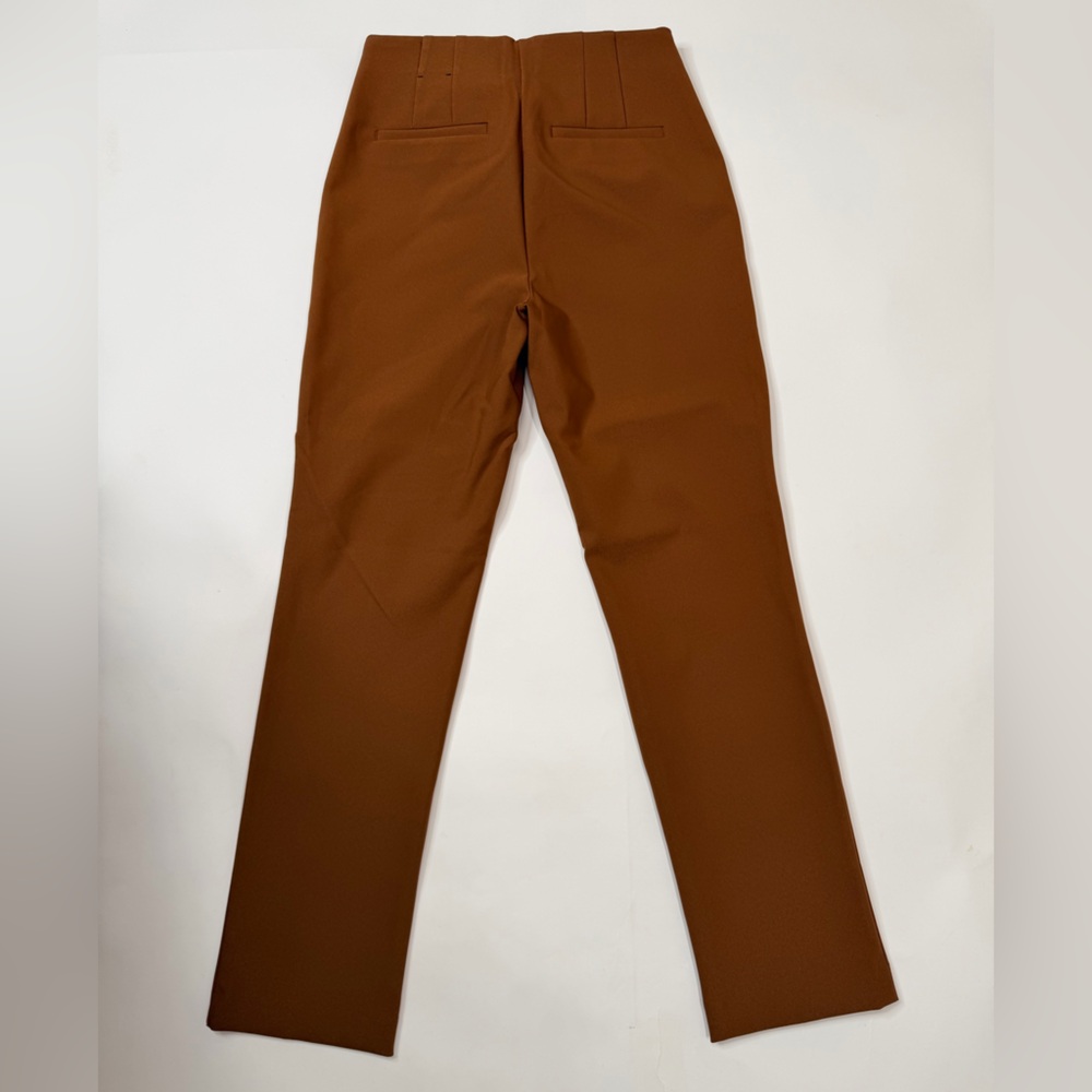 Chocolate Brown Skinny Trousers Crease Front Fitted Straight Leg Dress Pant Slim - Picture 4 of 17